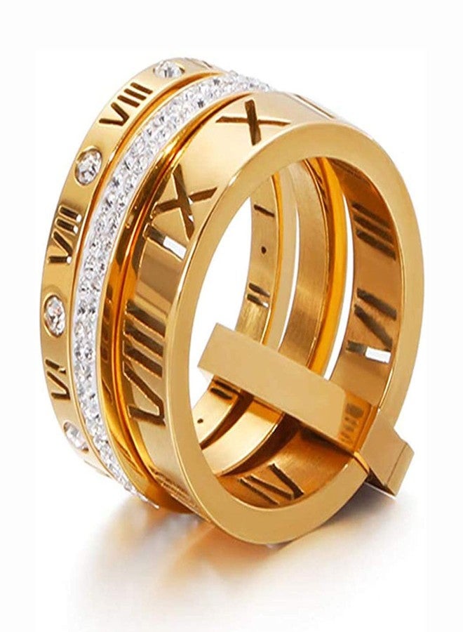 SINLEO Stainless Steel CZ Zirconia Roman Numeral Ring for Women 3 in 1 Trinity Wedding Band Spinner Rings Gold Size 7.5 - Image 2